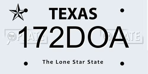 172DOA Texas License Plate
