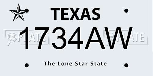 1734AW Texas License Plate