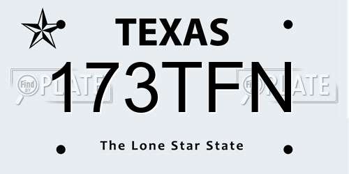 173TFN Texas License Plate