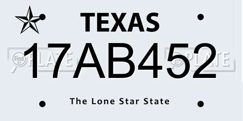17AB452 Texas License Plate