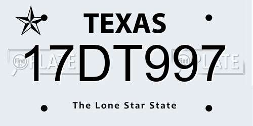 17DT997 Texas License Plate