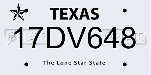 17DV648 Texas License Plate