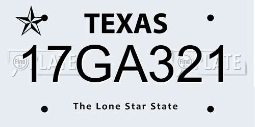 17GA321 Texas License Plate