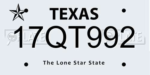17QT992 Texas License Plate