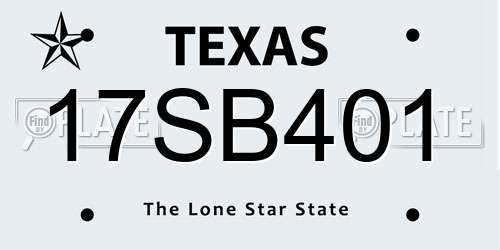17SB401 Texas License Plate