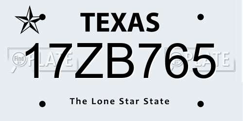 17ZB765 Texas License Plate