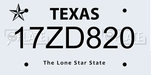 17ZD820 Texas License Plate