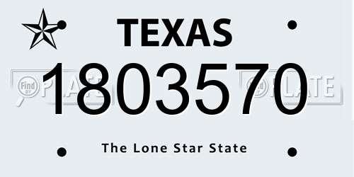 1803570 Texas License Plate