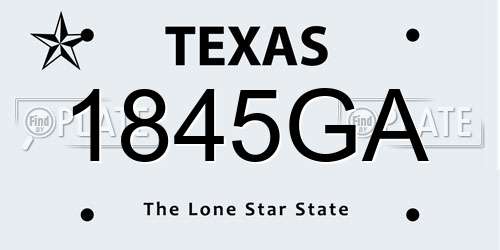 1845GA Texas License Plate
