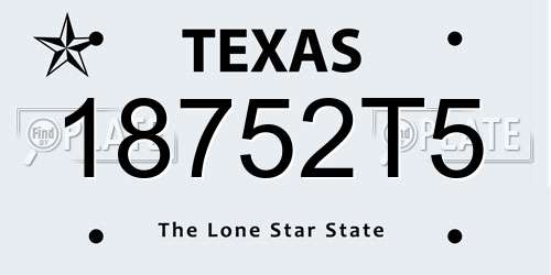 18752T5 Texas License Plate
