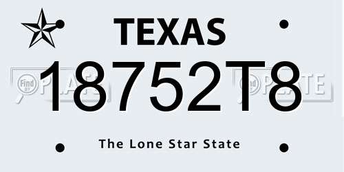 18752T8 Texas License Plate