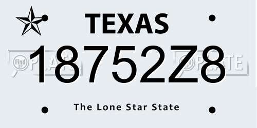 18752Z8 Texas License Plate