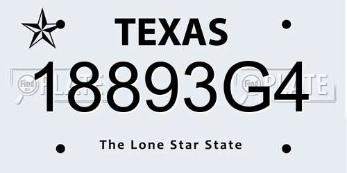 18893G4 Texas License Plate