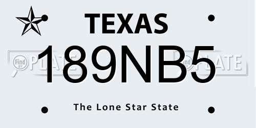 189NB5 Texas License Plate