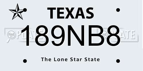 189NB8 Texas License Plate