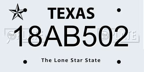 18AB502 Texas License Plate
