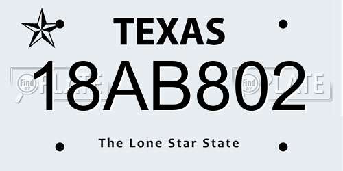 18AB802 Texas License Plate