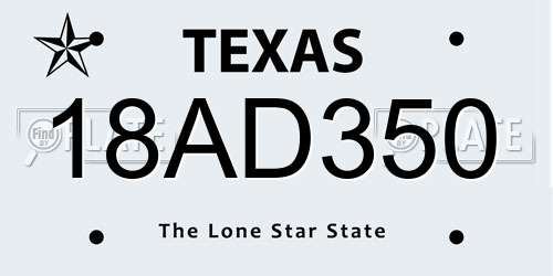 18AD350 Texas License Plate