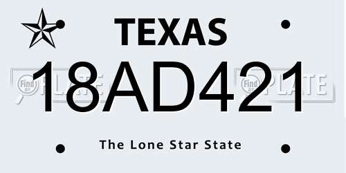 18AD421 Texas License Plate