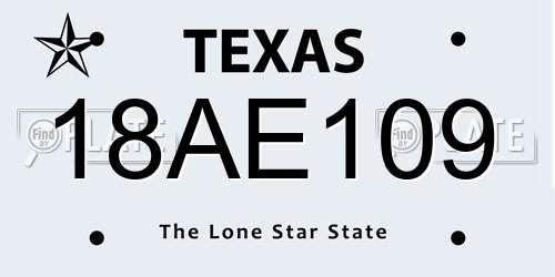18AE109 Texas License Plate
