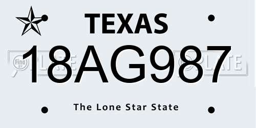 18AG987 Texas License Plate