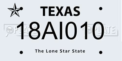 18AI010 Texas License Plate