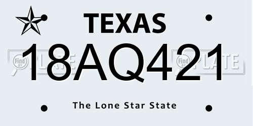 18AQ421 Texas License Plate