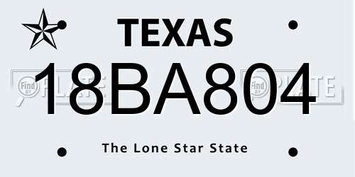 18BA804 Texas License Plate