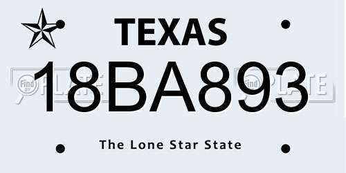 18BA893 Texas License Plate