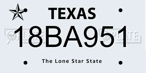 18BA951 Texas License Plate