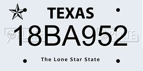 18BA952 Texas License Plate