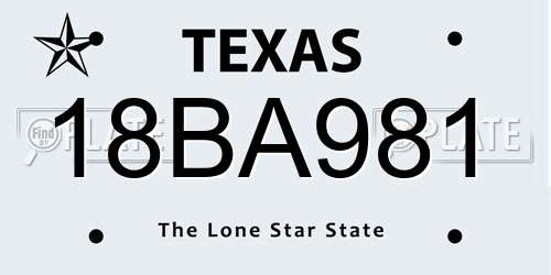 18BA981 Texas License Plate