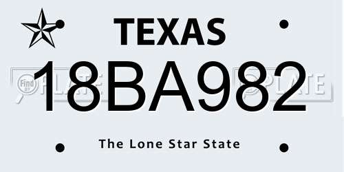 18BA982 Texas License Plate