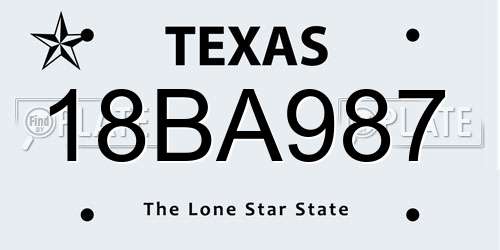 18BA987 Texas License Plate