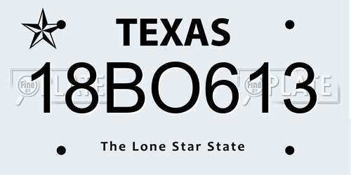 18BO613 Texas License Plate