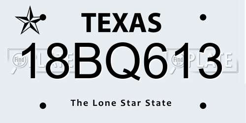 18BQ613 Texas License Plate