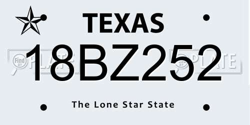 18BZ252 Texas License Plate