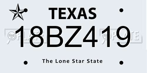 18BZ419 Texas License Plate