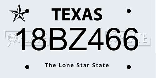 18BZ466 Texas License Plate