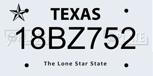 18BZ752 Texas License Plate