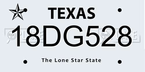 18DG528 Texas License Plate