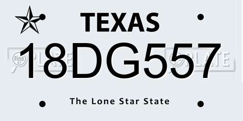 18DG557 Texas License Plate