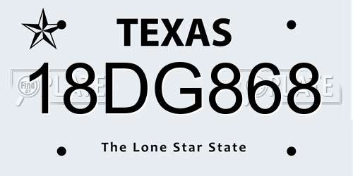 18DG868 Texas License Plate