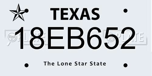 18EB652 Texas License Plate