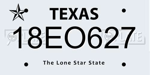 18EO627 Texas License Plate