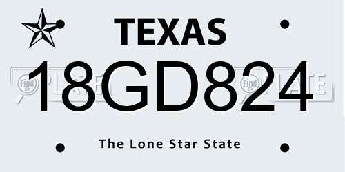 18GD824 Texas License Plate