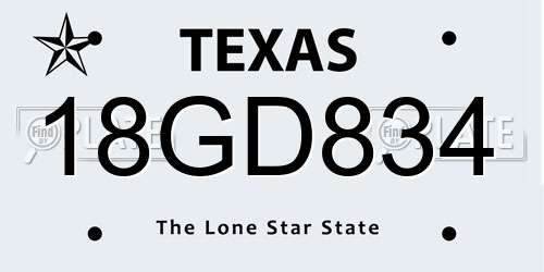 18GD834 Texas License Plate
