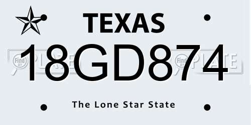 18GD874 Texas License Plate