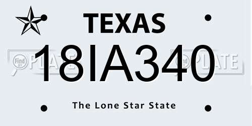 18IA340 Texas License Plate