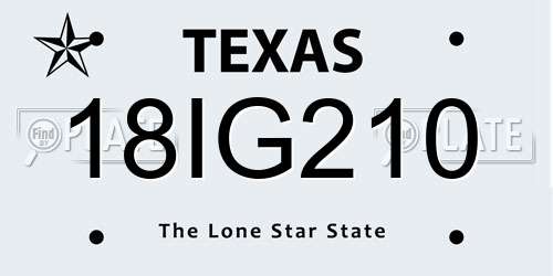 18IG210 Texas License Plate